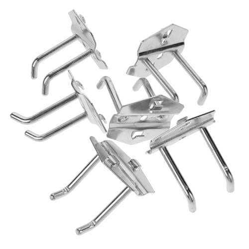 Holibanna Ganchos Metálicos Dobles Inclinados para Tableros Perforados 50x6 Mm, 6 Piezas, Ganchos Resistentes para Herramientas, Organizador para Garaje y Almacenamiento Industrial