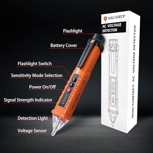 voltage tester non-contact voltage detector electrical tester 3 ranges ac 12v48v70v-1000v livenull wire tester with buzzer alarm and flashlight wire breakpoint finder - orange