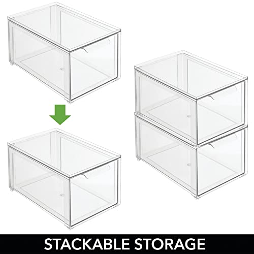 Mdesign Plastic Stackable Kitchen Storage Organizer Bins With Pull Out Drawer For Cabinet, Pantry, Fridge, Freezer, Shelf, Refrigerator Organization - Lumiere Collection - 2 Pack - Clear #TOP4