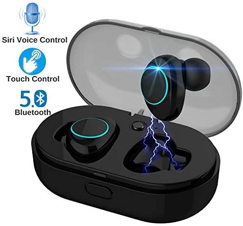 Bluetooth 5.0 Touch Control True Earbuds Headphones BT 3D Stereo Surround Super Bass Noise Cancellation Headsets with Mic Charging Case Mini in-Ear TWS Earphones (Black)