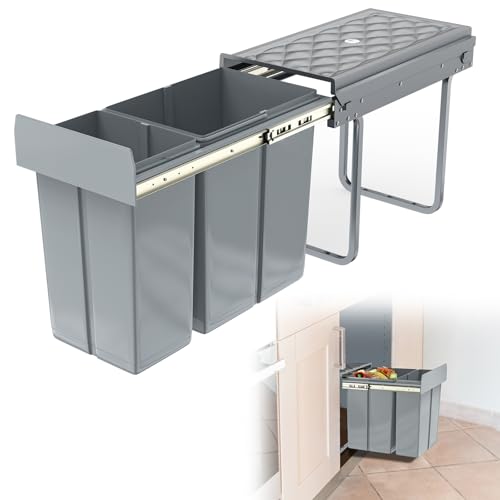 Froadp - Pattumiera da incasso per cucina, estraibile, con raccoglitore di rifiuti, 2 scomparti, sistema di separazione dei rifiuti, estrazione completa con guide telescopiche, 48 x 26 x 41,8 cm