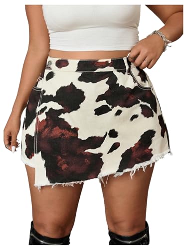 Milumia Women's Plus Size Cow Print Denim Skirts Shorts High Waist Wrap Skorts with Pocket Multicolor 4X-Large Plus