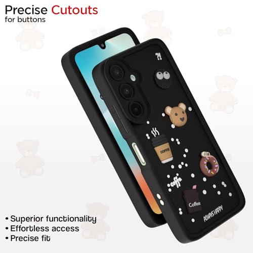 Image of Pikkme Back Cover for Samsung Galaxy M16 5G | Cute Fun Cartoon 3D Bear Silicone Full Body Protection Bumper Cover (Black)