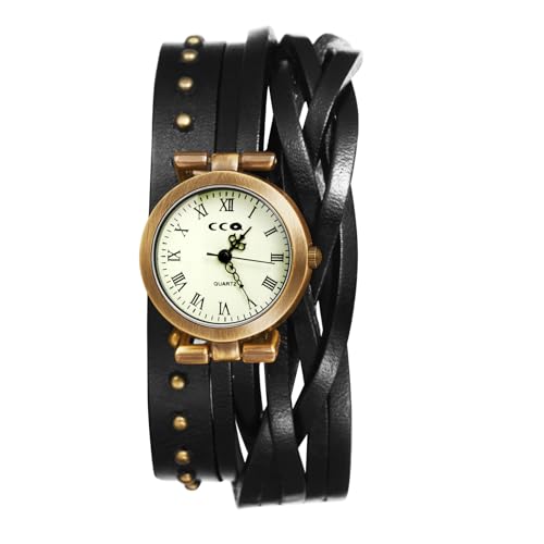 Montre à quartz vintage Lancardo pour femme avec bracelet en cuir et chiffres romains