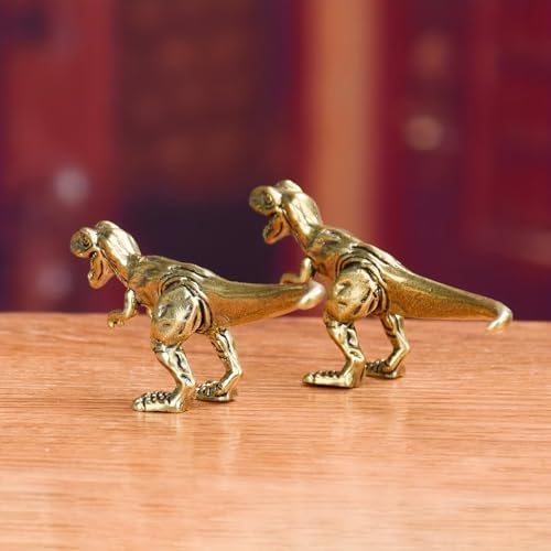 1PC Vintage Brass T-Rex Figurines, Solid Brass Dinosaur Mini Statues, Miniature Tyrannosaurus Rex Sculptures for Home Office Decor, Desktop Ornament, for Dinosaur Lovers & Collectors - 2