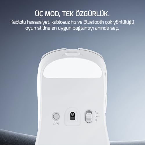 GamePower Radus 12.000DPI Triple Mode (Kablolu/Bluetooth/2.4G) Gaming Mouse (Beyaz) - Görsel 4