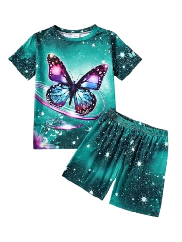 Image of 9-16Y Tween Girl Clothes 2 Piece Short Sleeve Heart Print Top and Shorts Teen Girl Summer Outfits Short Set