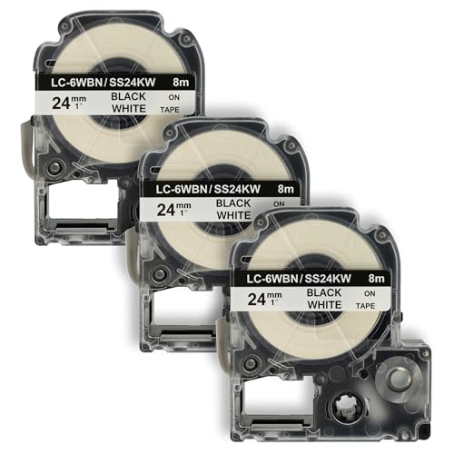 Colore scritta: nero | Colore nastro: bianco | Larghezza: 24 mm | Lunghezza: 8 m