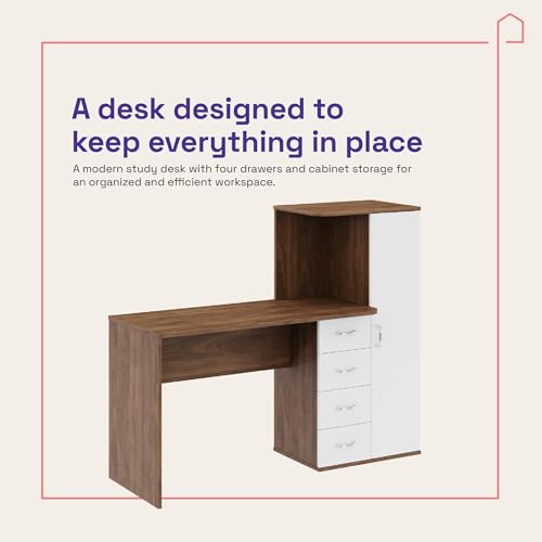 Image of Wakefit Lunark Engineered Wood Study Table - Columbian Walnut & Frosty White