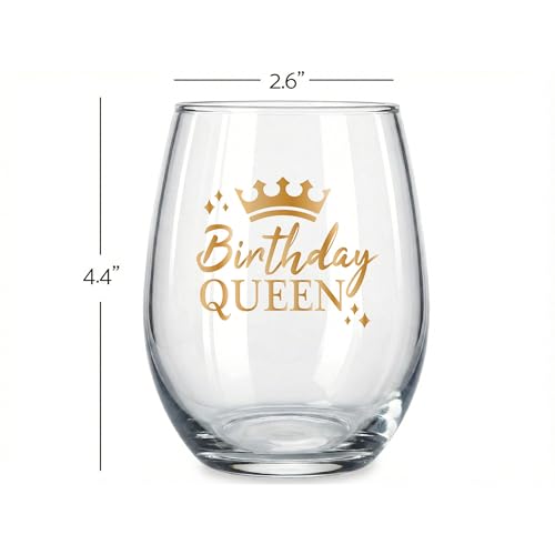 Cottage Garden Birthday Queen Stemless Wine Glass – 15 oz Clear Tumbler – Gold Crown & Lettering – Elegant Birthday Celebration Drinkware by Cottage Garden - Used condition - Image 2