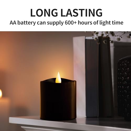 Image of 3x3 Flickering Flameless Candles Set of 1, 2AA Battery Life 600 Hours Battery Candles Flickering with Timer, 3 inch Flameless Candles with Remote for Indoor /Outdoor, Black