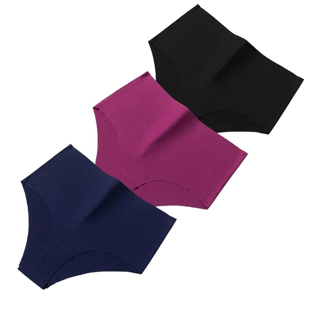 DYRBF - Juego de 3 bragas de cintura alta para mujer, ropa interior sin costuras, transpirables, talla grande, ropa interior deportiva acogedora