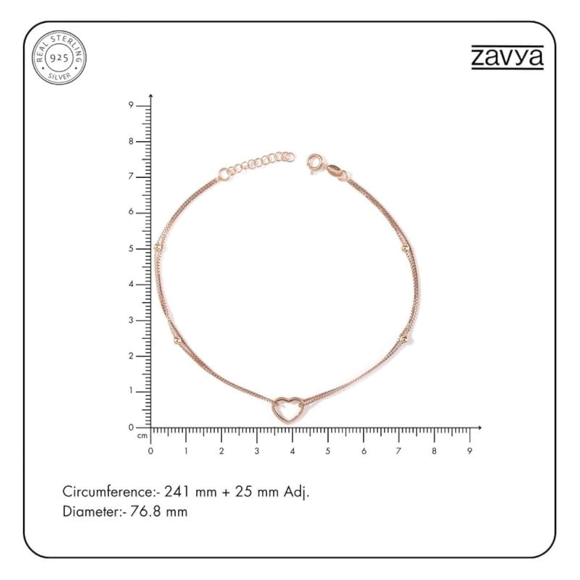 925 Silver Heart Anklet with Hallmark