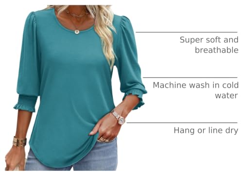 Image of XIEERDUO Blouses for Women Dressy Casual 3 /4 Length Sleeve Womens Tops with Smocked Cuffs