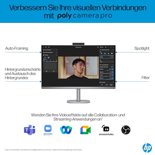 HP OmniStudio X 32-c1275ng All-in-One KI PC, 31.5 Zoll Entspiegeltes UHD-4K-Display, Intel Core Ultra 7 258V, 32 GB LPDDR5x-SDRAM, 1 TB SSD, Intel Arc Graphics, Windows 11 Home, Silber