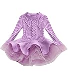 Christmas Sweater Dresses Girls Ruffle Sweater Long Sleeves Tutu Dress Stitching Knitting Pullover Tops Kids (Purple 120)