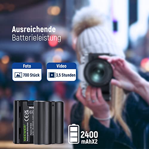 NEEWER NP-W235 Kamera Akkuladegerät Set, Doppel Steckplatz USB Ladegerät mit LCD, 2er Pack 2400mAh Ersatzakkus Kompatibel mit Fujifilm X-T5… – Ansicht 2