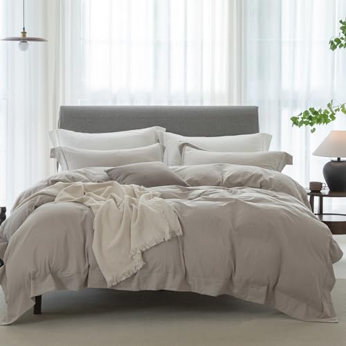 ELIMMO Cooling Duvet Cover Set 3 Pieces-100% Washed Cotton with