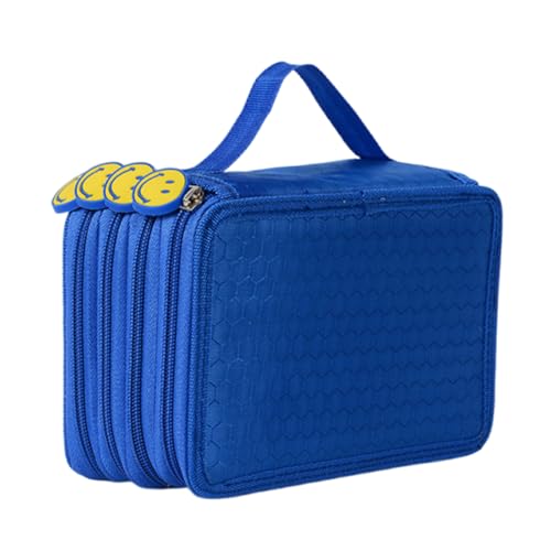 Estojo grande para lápis, estojo para lápis com 72 compartimentos, estojo grande com fecho de correr e alça de transporte para lápis coloridos, marcadores, azul, tecido Oxford