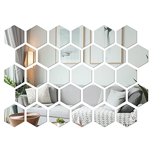 32 Pegatinas de Pared de Espejo de Acrílico de Espejo Acrílico Extraíble Plateados Autoadhesivo Espejo Decoración Dormitorio,Espejos de decoración de Pared de Bricolaje,Bricolaje,Sofá,Fondo,decoración Cover