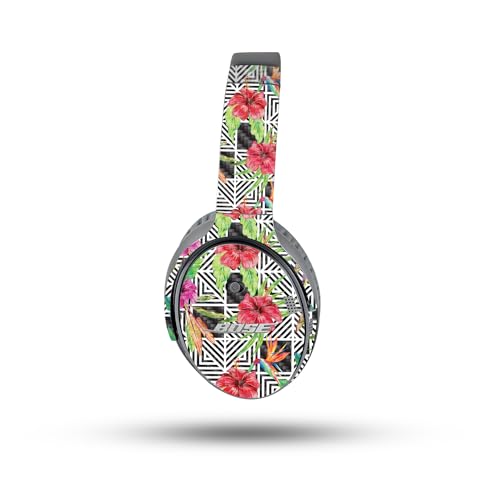Image of MightySkins Carbon Fiber Skin Compatible with Bose QuietComfort 35 II Headphones - Pop Hibiscus | Protective, Durable Textured Carbon Fiber Finish | Easy to Apply