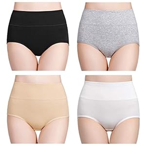 wirarpa Women’s Cotton Underwear High Waisted Ladies Panties Full Coverage Briefs 4 Pack (Regular & Plus Size)