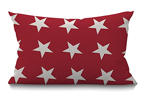 Image of Smooffly White Star Throw Pillow Cover,Abstract USA Star Design on The Red Background Waist Lumbar Cotton Linen Throw Pillow case Cushion Cover for Sofa Home Decorative Oblong 12x20 Inches