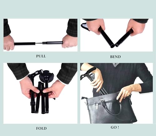 Image of RECLUSE Folding Cane with Led Light - Height Adjustable, Anti-Skid, Lightweight Portable Walking Stick with LED Light for Senior Citizens, Elderly, Patients & Handicapped and Hiking Camping