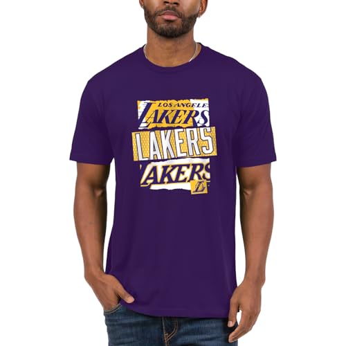 Junk Food NBA - Los Angeles Lakers - Ripped Logos - Officially Licensed Adult Short Sleeve Fan Tee for Men and Women