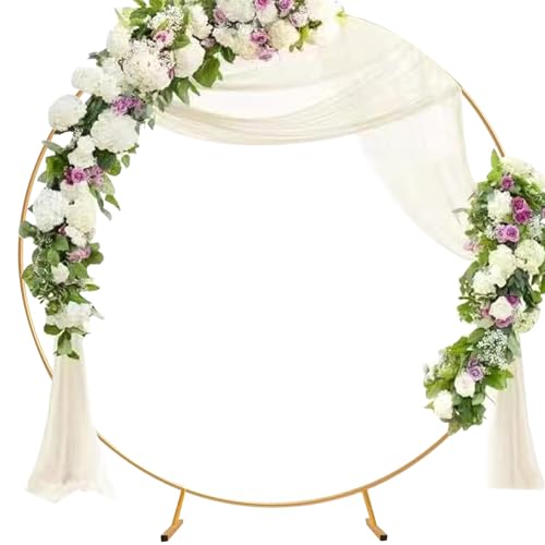 2M Round Balloon Arch Gold Metal Circle Wedding Arch Backdrop Stand with Base Detachable & Reusable Balloon Arch Frame Kit for Birthday Baby Shower Graduation Party Decorations