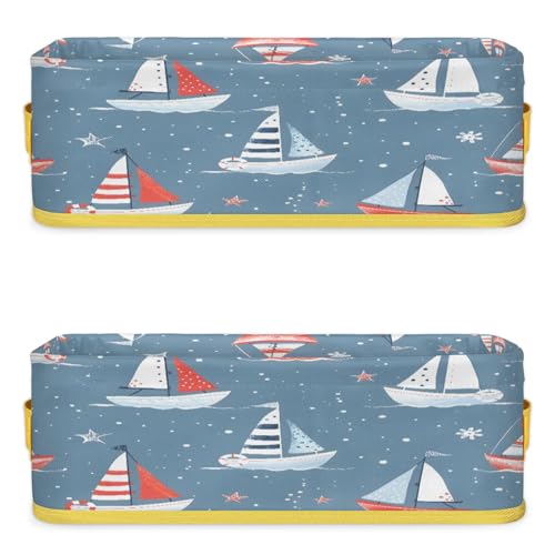 Boats Pattern Bathroom Storage Basket Waterproof Foldable Storage Bins with Handles Decorative Toilet Paper Storage Basket for Organizing for House Bathroom Toiletries Set of 2