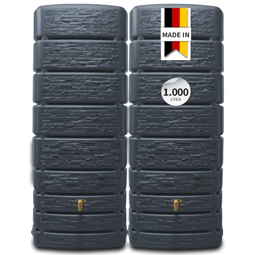 4rain Slim Stone Decor Regentonne Set 1000 Liter Graphitgrau...