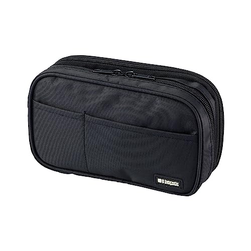 Image of LIHITLAB Large Capacity Double Zipper Pencil Case For School Office College, Big Capacity 6 Compartments Pencil Bag Holder Adults Teen Boys Girls, Travel Cosmetics Storage, Jet Black (A7555-124)