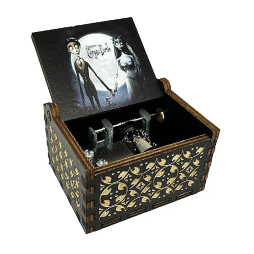 Youtang CorpseBride - Carillon con manovella, cassa in legno nero anticato, regalo per occasioni speciali (manovella, nero)
