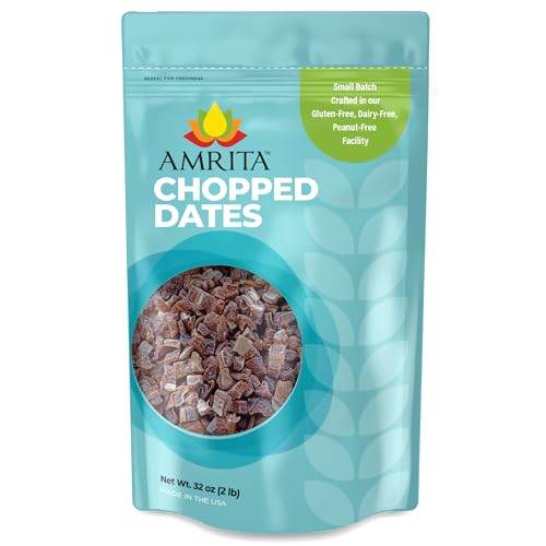 Amrita Dried Chopped Dates With Rice Flour 2 Lb | Gluten-Free Snack | Diced Dates Packed Fresh In Resealable Bags | Vegan, Non-Gmo cover