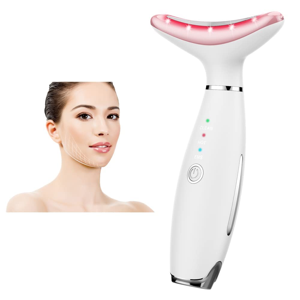 Skin Rejuvenation Beauty Device for Face and Neck Based Lift on Triple Action LED, Thermal, Vibration Technologies Lifts Tightens Sagging a Radiant Appearance (White)