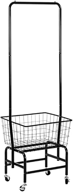bimiti Small Clothes Rail Floor Standing Clothes Rack with Basket, Rolling Clothes Hanging Rails for Bedroom Metal Coat Rack for Small Space Bedroom Entryway