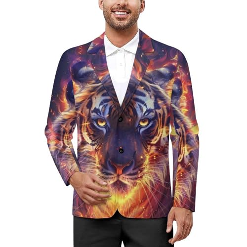 Fire Tiger Men's Suits Dress Business Formal Suit Print Jackets Coat For Wedding Party