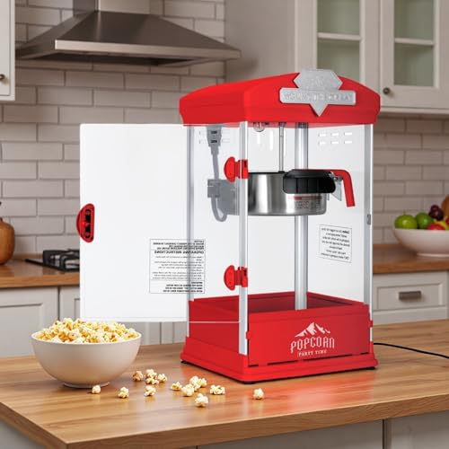 Image of Commercial Popcorn Machine, 8 Oz Portable Popcorn Makers with Warming Deck, Tabletop Pop Corn Popper with Measuring Cup and Spoon, for Home, Birthday Parties, Theater, School Events, Red