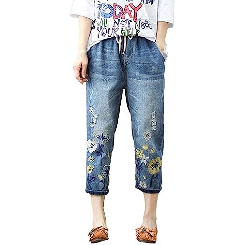 Generic Women's Floral Embroidered Denim Pants Cover