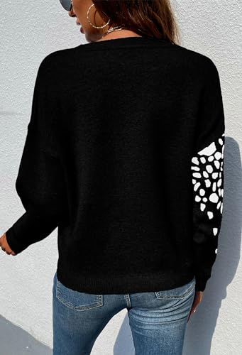 Image of Angashion Women's Sweaters Casual Floral Printed Patchwork Long Sleeves Knitted Pullover Cropped Sweater Tops