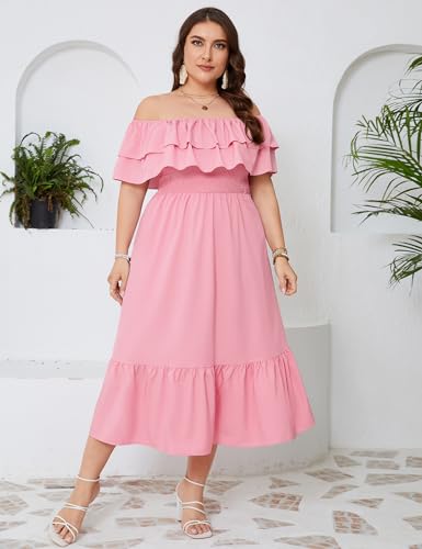 Image of KOJOOIN Women Plus Size Off Shoulder Maxi Dress Ruffle Flowy Casual Summer Boho Long Dresses
