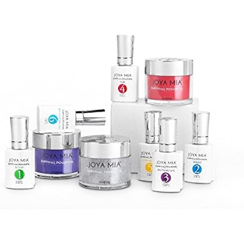 Joya Mia Complete Nail Dipping Powder Starter Kit with Powders, Top, Base, Vitamin Oil, and Brush Save (purple. Red, Sparkly Glitter) (DPSK-8)