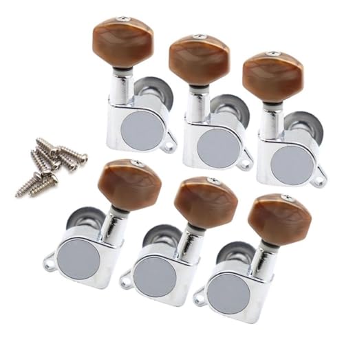 ペグ マシンヘッド 6点セット 3L3R 6L 6R 小型スクエアハンドル フォークギター チューニングノブ チューニングマシンヘッド クローム コーヒー色 パール(3L3R)