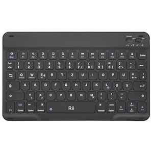 Rii Bluetooth Tastatur für Tablet, Tragbare Slim Tastatur mit Scissor-Mechanismen, Wiederaufladbar, QWERTZ Layout, Kompatibel mit iPad/Android/Windows, Schwarz