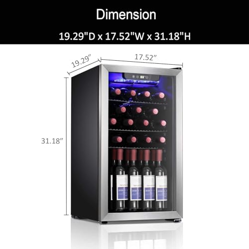 Image of Antarctic Star 26 Bottle Wine Cooler /Drink Beverage Refigerator Small Wine Cellar for Soda Beer Counter Top Bar Wine Freestanding Clear Glass Door for Home Office or Bar 3.1cu.ft, Silver