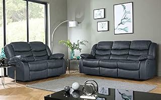Roma Leather Recliner Sofa 3+2 Seater Luxury Sofa in Black