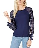 Maison Jules Plaid-Sleeve Contrast Top Blue Size Medium