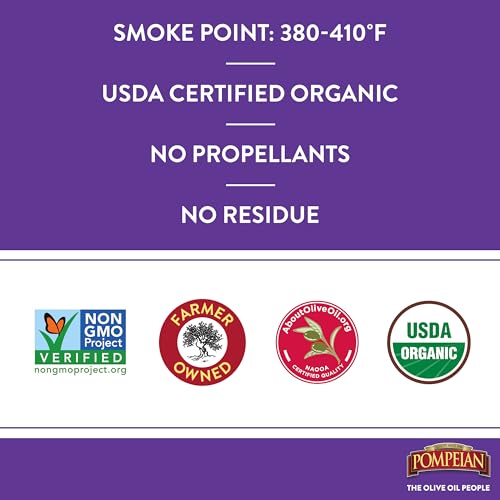 Image of Pompeian Smooth Organic Extra Virgin Olive Oil Spray - 5 fl oz | No Propellants - First Cold Pressed Olive Oil for Cooking - Delicate Flavor for Salads, Pasta, and Drizzling