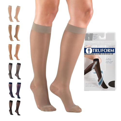 Image of Truform Sheer Compression Stockings, 8-15 mmHg, Women's Knee High Length, 20 Denier